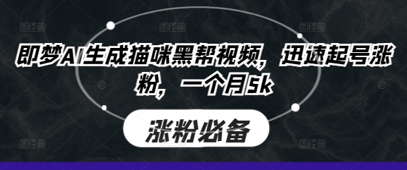 即梦AI生成猫咪黑帮视频,迅速起号涨粉,一个月5k-余鲤网创