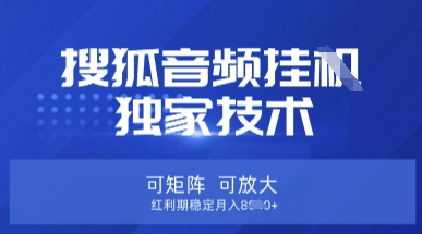 【搜狐音频挂G】独家技术，可矩阵可放大，红利期稳定月入8k【揭秘】-余鲤网创
